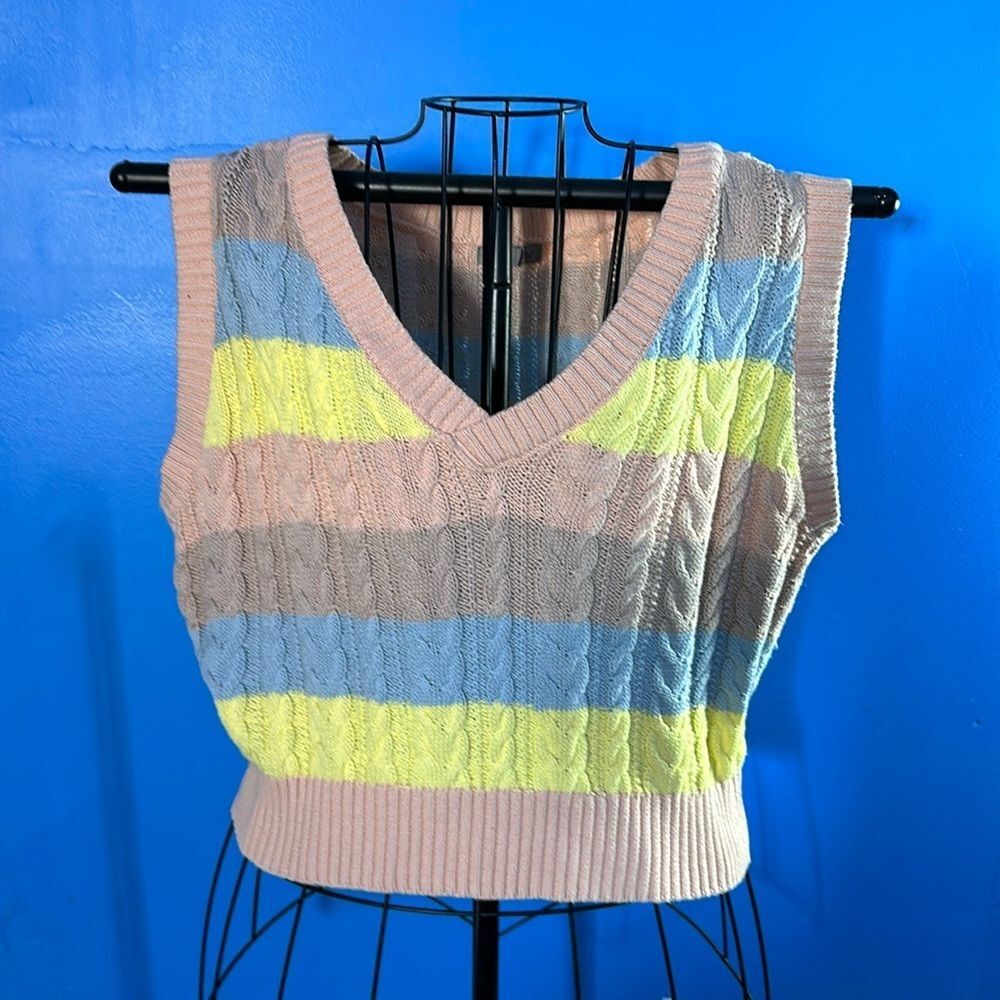 Casting LA Multicolor Knit Sweater Vest Size Large Boho Retro Style